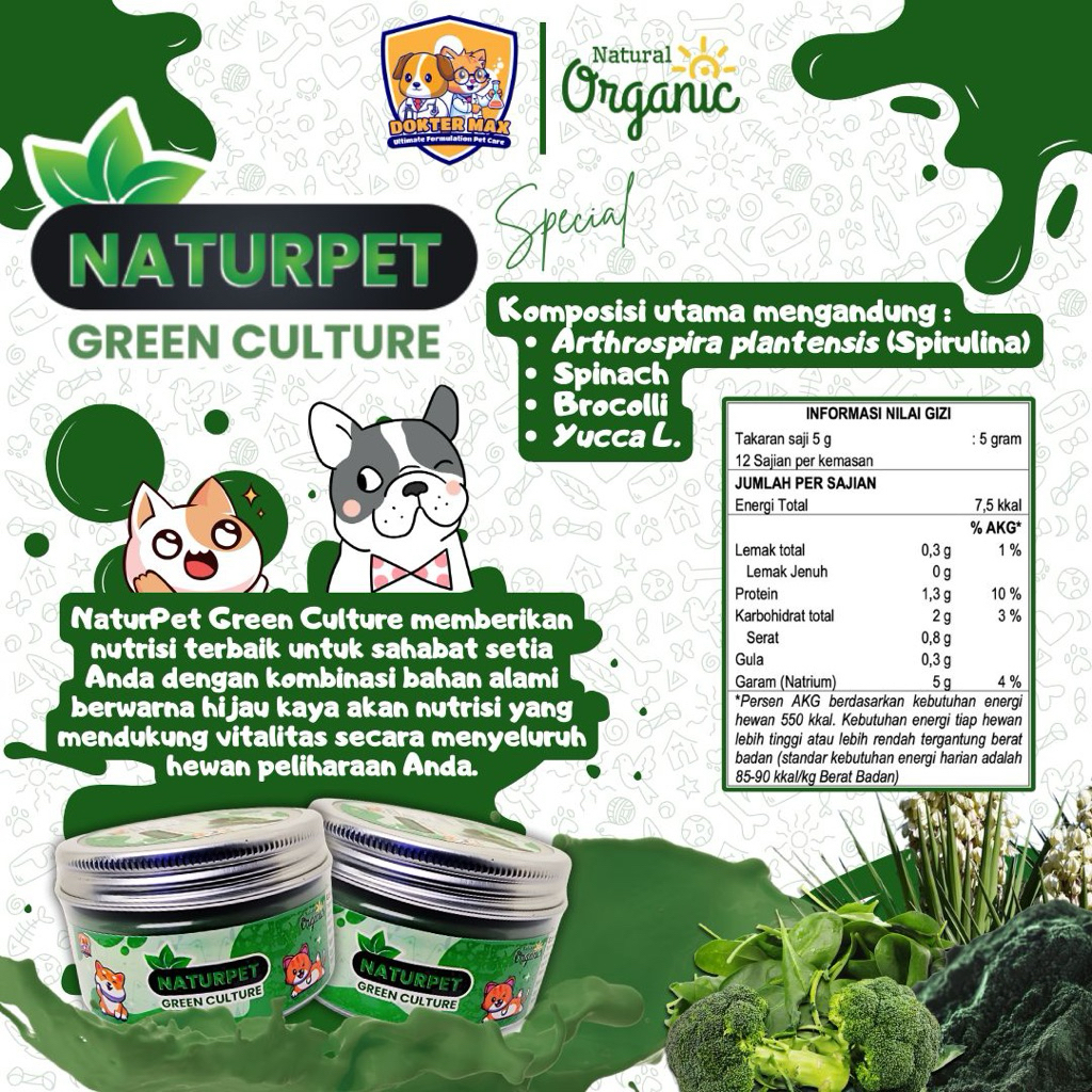 [DOKTERMAX-NATURAL ORGANIC] Naturpet Green Culture - 60 Gram (Suplemen Hewan Alami Warna Hijau)