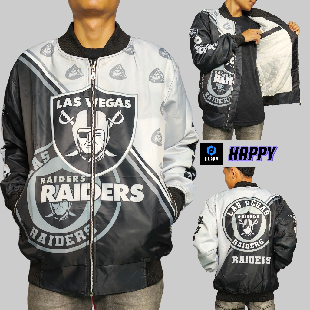 HAPPY Raiders Bomber Varsity Printing Jaket Pria Wanita Casual Vintage