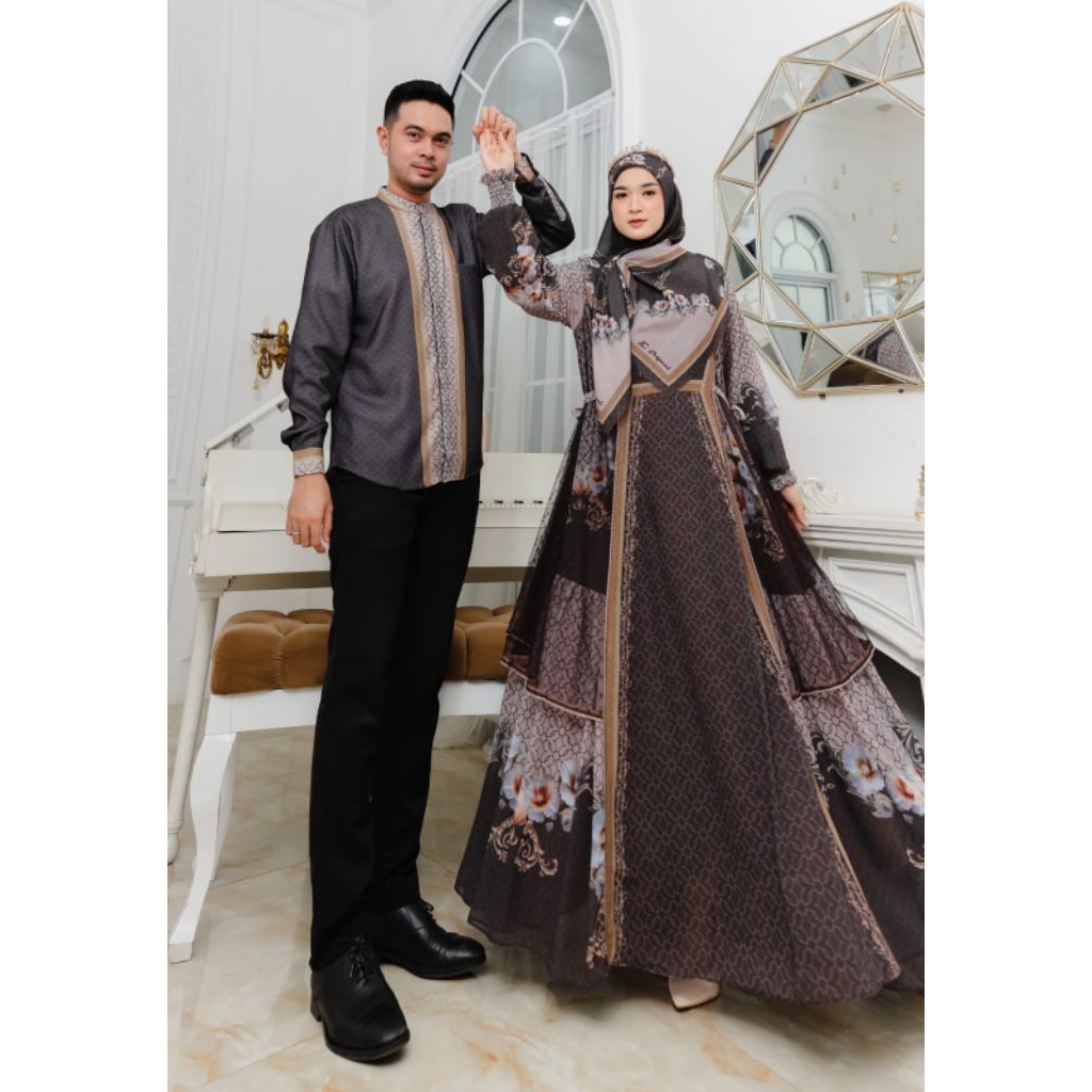 Setelan Couple Ibu Dan Ayah Amara Couple By Ac Original / Gamis Syari Mewah / Kemeja Ayah Terbaru / 