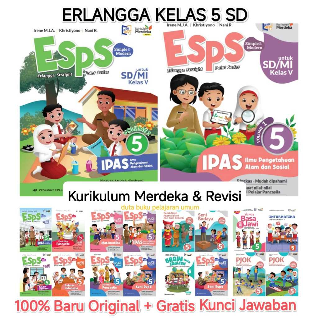 Buku esps kelas 5 : pendidikan pancasila Bahasa Indonesia Ipas vol 1 2  agama Islam,  Pjok Seni Buda