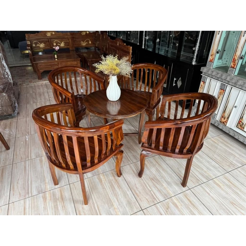 KURSI TERAS BETAWI 4 KURSI 1 MEJA KURSI TAMU MINIMALIS KURSI KAYU JATI