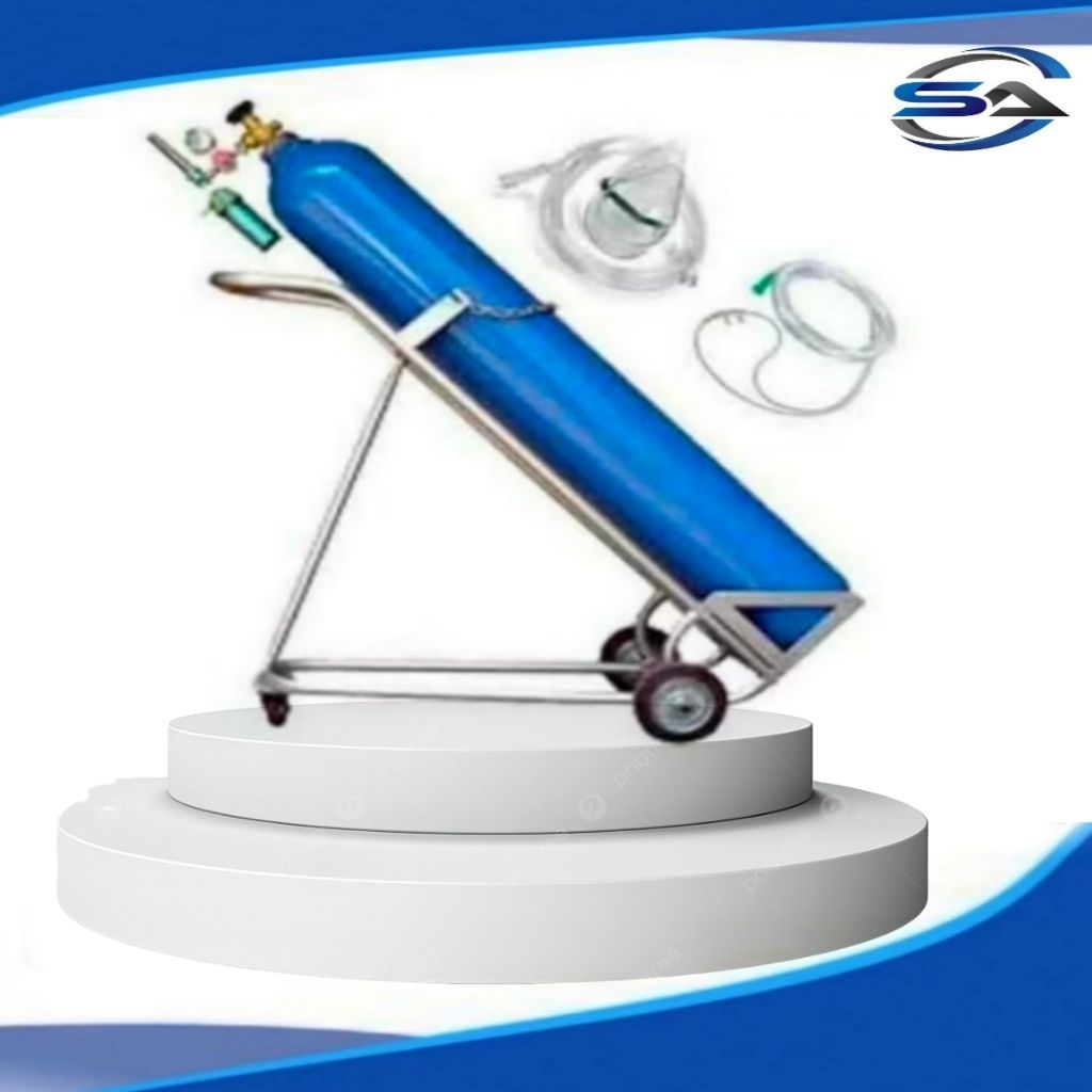 tabung oksigen 6m3 set + isi / tinggal pake (Regulator+nasal+Troli)