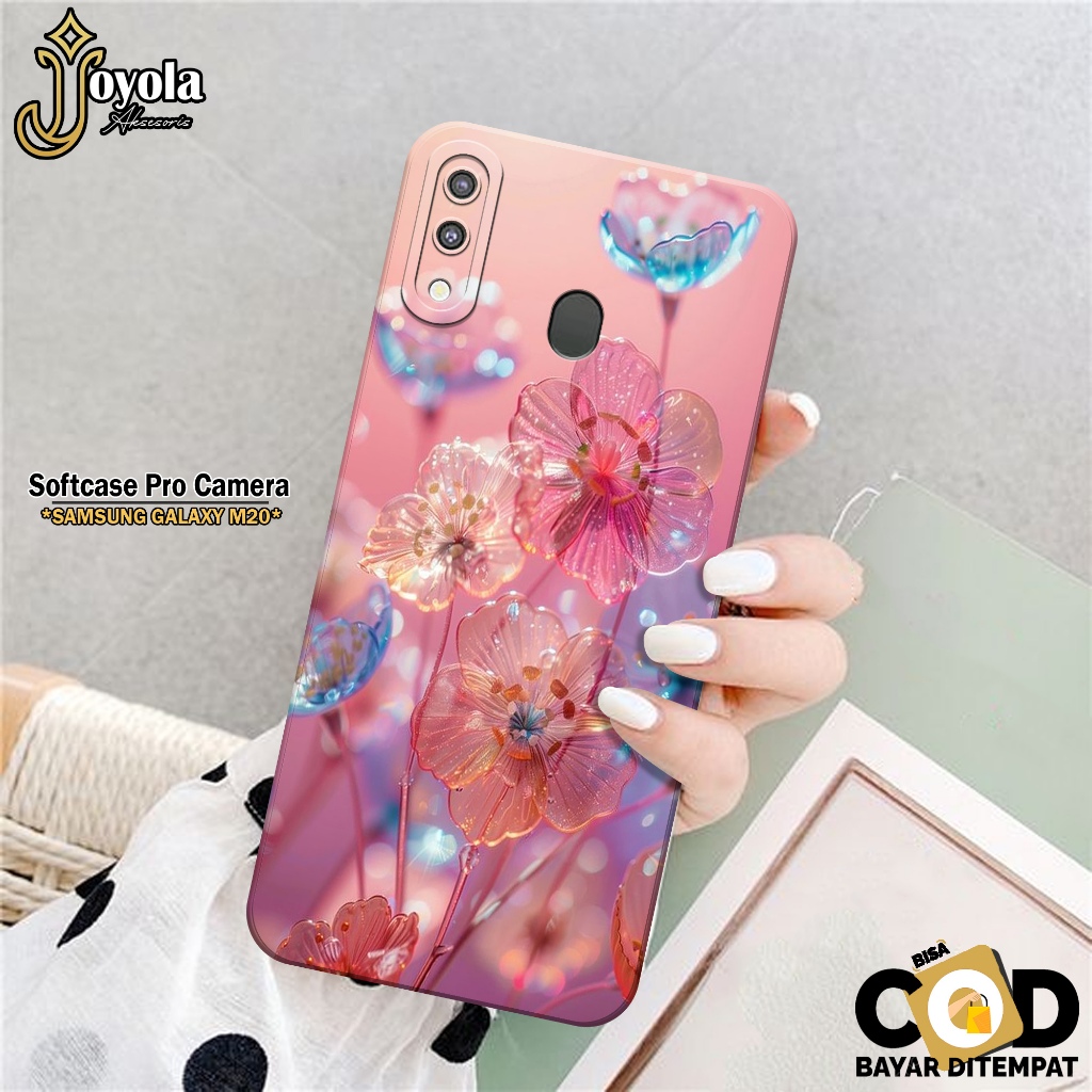 JOYOLA Case Samsung Galaxy M20 - Fahion Case Bunga - Softcase Samsung Galaxy M20 - Pro Camera - Casi