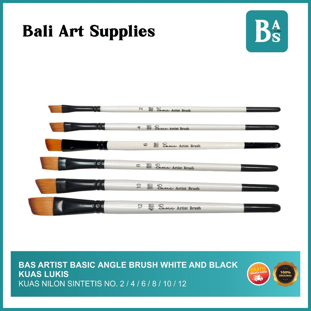 

Bali Art Supplies - Artist Basic Single Angle Brush White And Black - Kuas Lukis