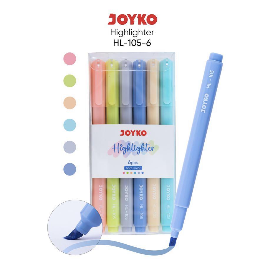 

1 SET / 6 Pcs Highlighter Joyko HL-105 Soft Color ( Penanda Berwarna )