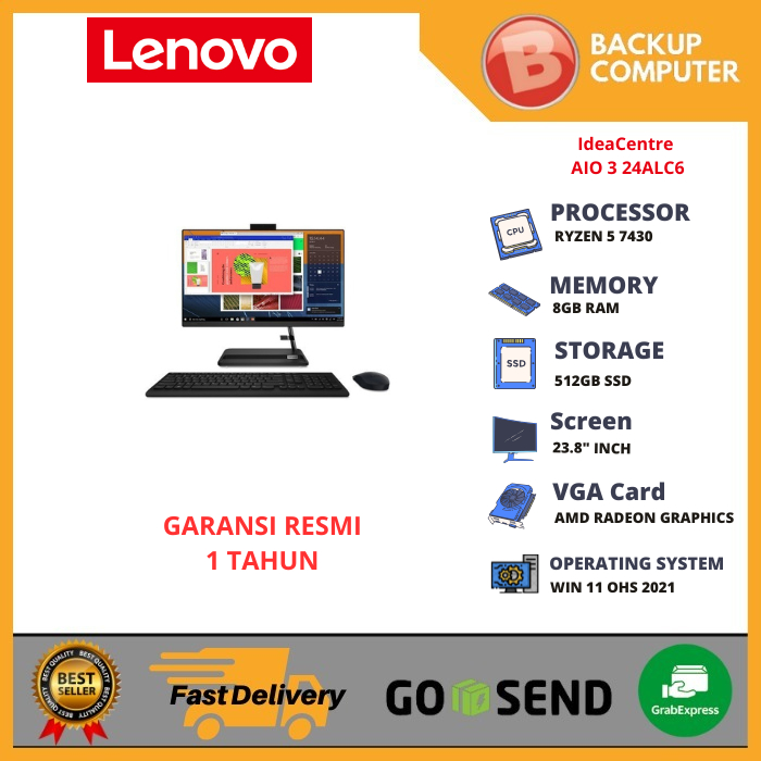 LENOVO IDEACENTRE AIO 3 24ALC6 Ryzen 5 F0G10115ID / F0G10116ID AMD Ryzen 5 7430U 8GB RAM