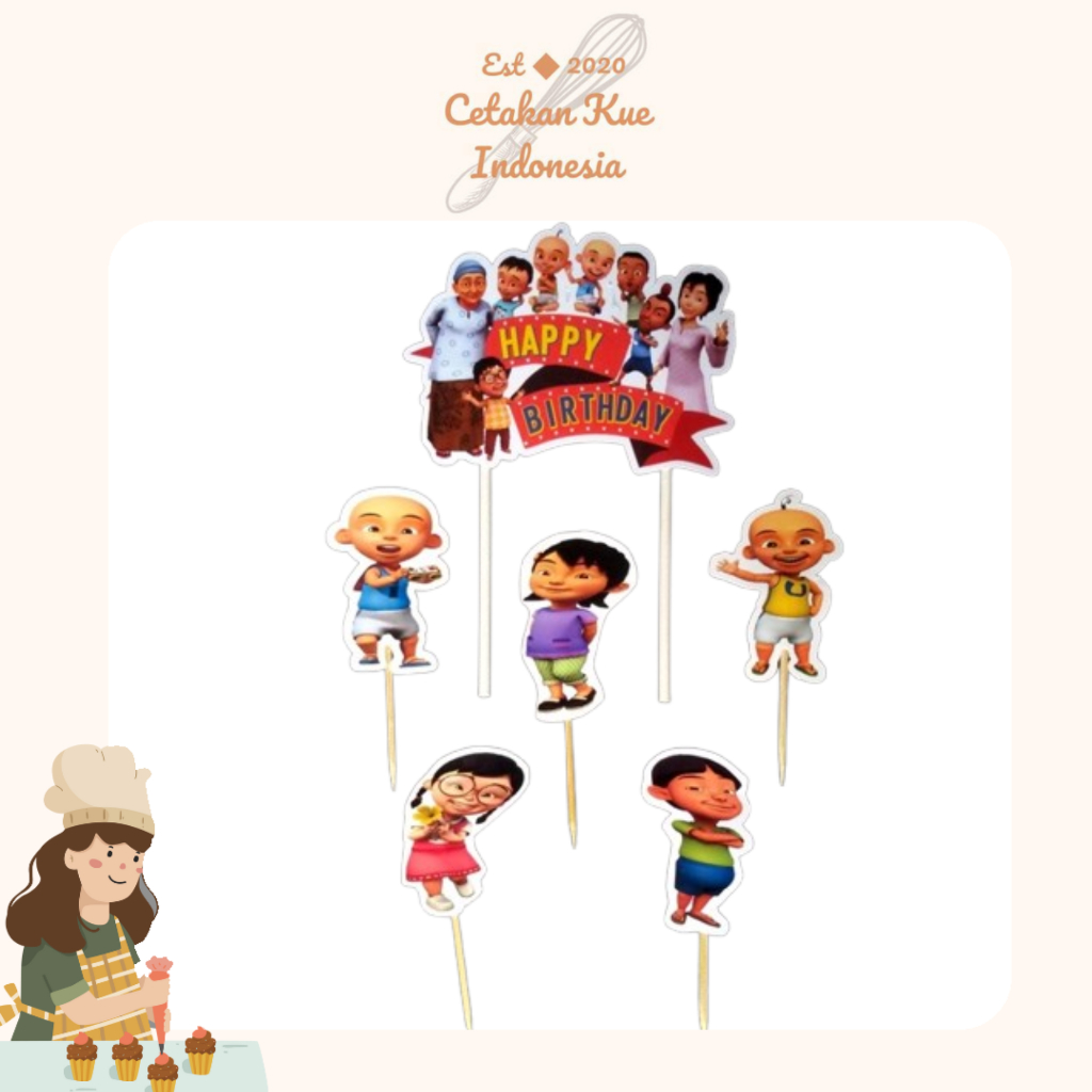 {CKI} Cake Topper Kertas Ulang Tahun Upin Ipin | Tusukan Hiasan Ulang Tahun Upin Ipin