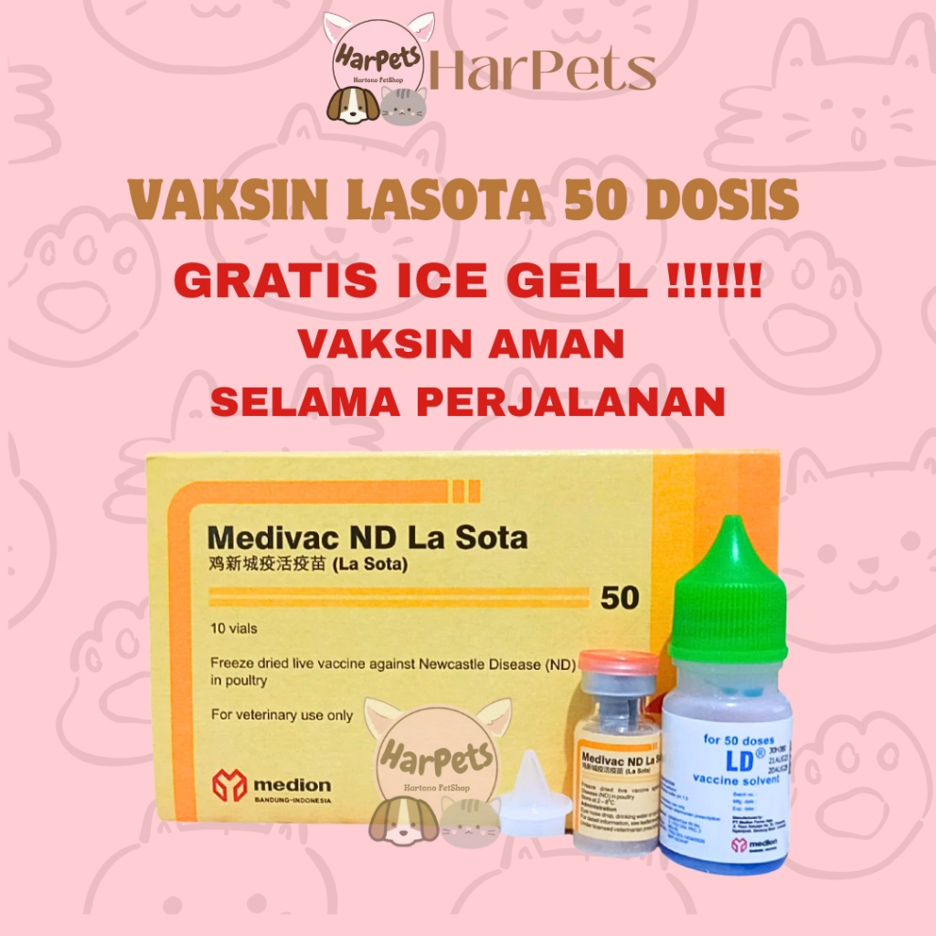 VAKSIN ND LASOTA DOSIS 50 EKOR + PELARUT MEDIVAC MEDION - Vaksin Nd Lassota Ayam Newcastle Disease T