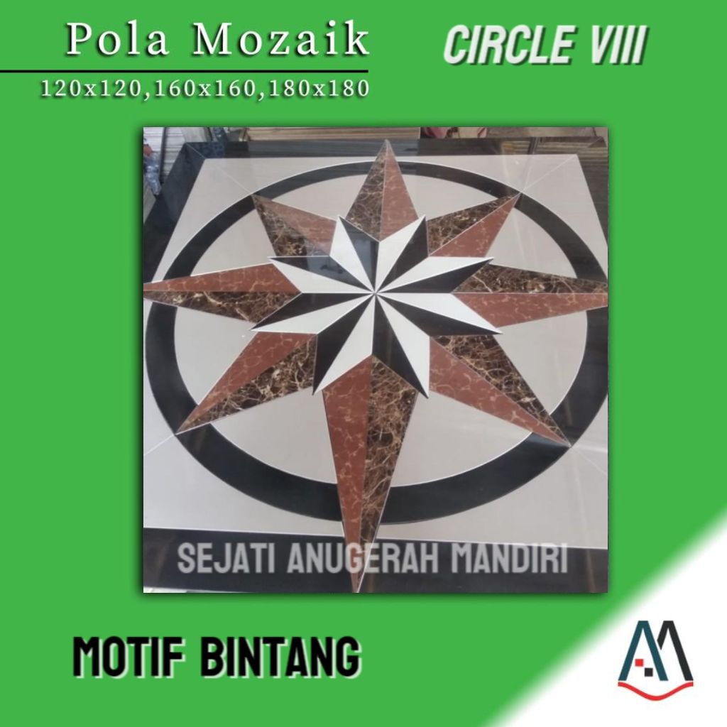 granit pola mozaik motif bintang ukuran 120x120 - circle VIII