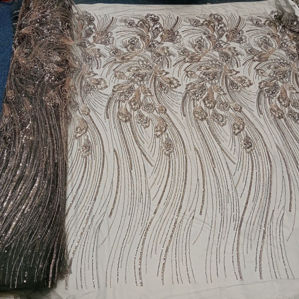 Bahan kain sugar candy full payet soroscki/kain tille full payet mewah cocok untuk kebaya pengantin.