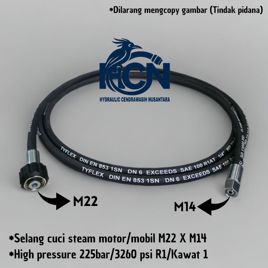 SELANG/HOSE STEAM CUCI MOTOR/MOBIL 1/4 HIDROLIK HOSE M22 X M14