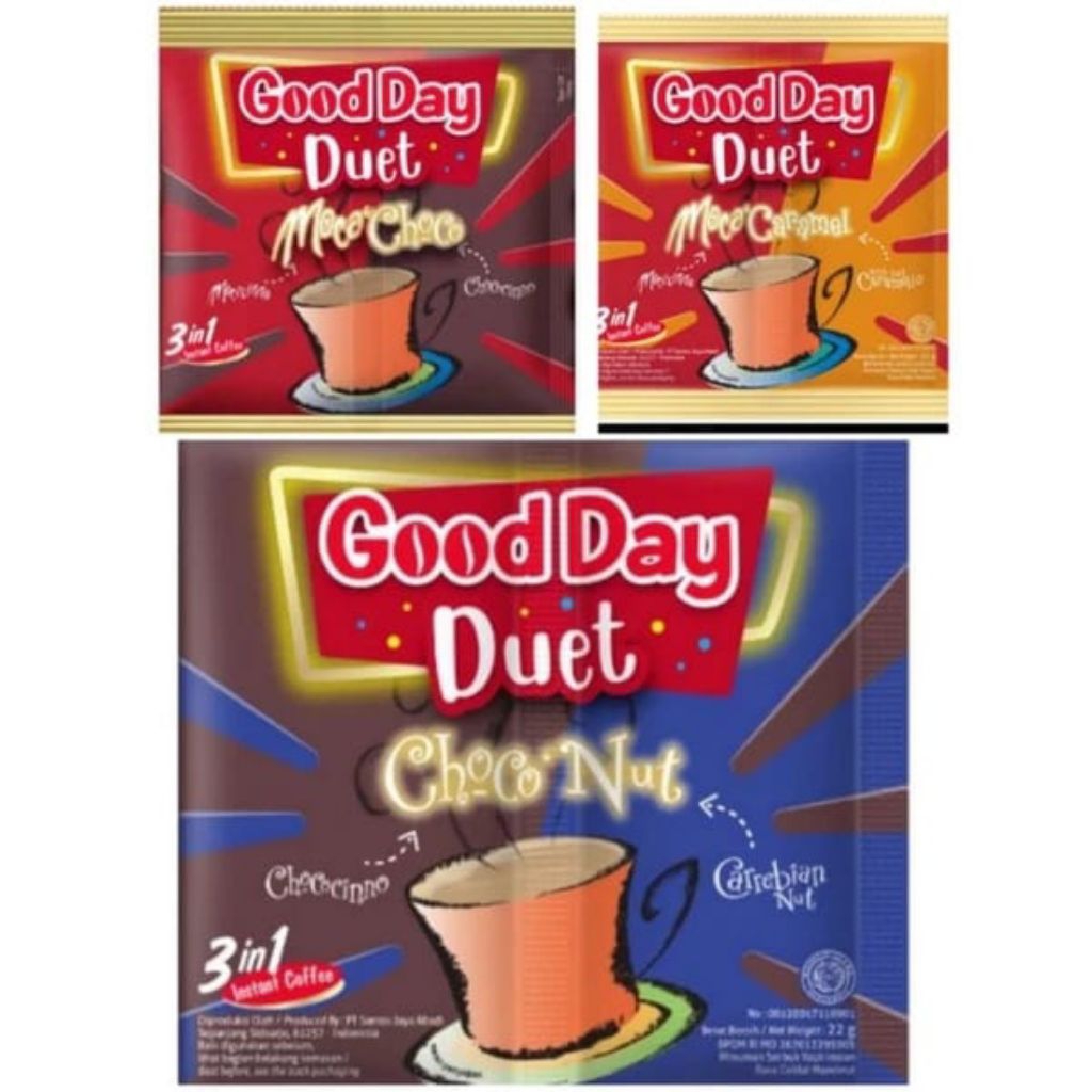 

Kopi GOOD DAY DUET All varian choconut, MocaChoco, mocha caramel 22gr RENCENG isi 10 pcs Murah