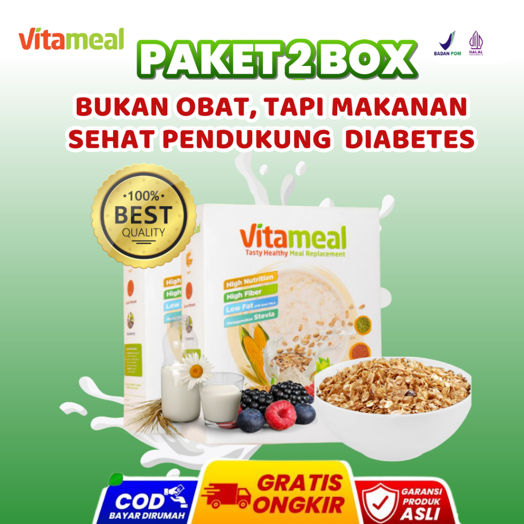

VITAMEAL Sereal Multigrain Pengganti Nasi Turunkan Gula Darah Diabetes Sarapan Diet Super Food 1 Box / Vitameal Diabetes