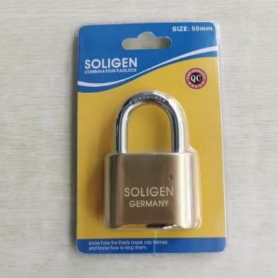 Gembok angka kombinasi Soligen 50mm leher pendek , gembok pagar angka kombinasi
