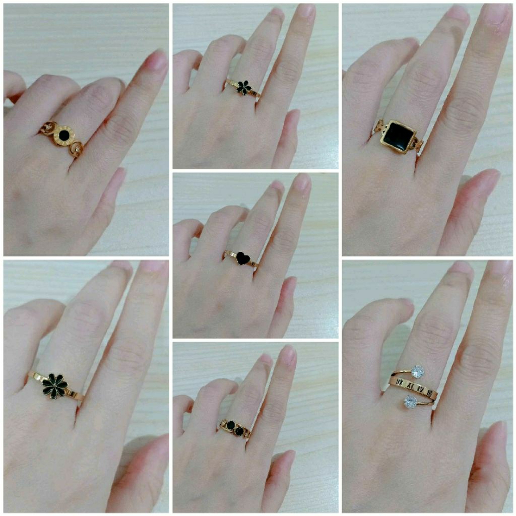 CELIA RING / CINCIN LOVE BUNGA KOTAK HITAM MATA TITANIUM PREMIUM