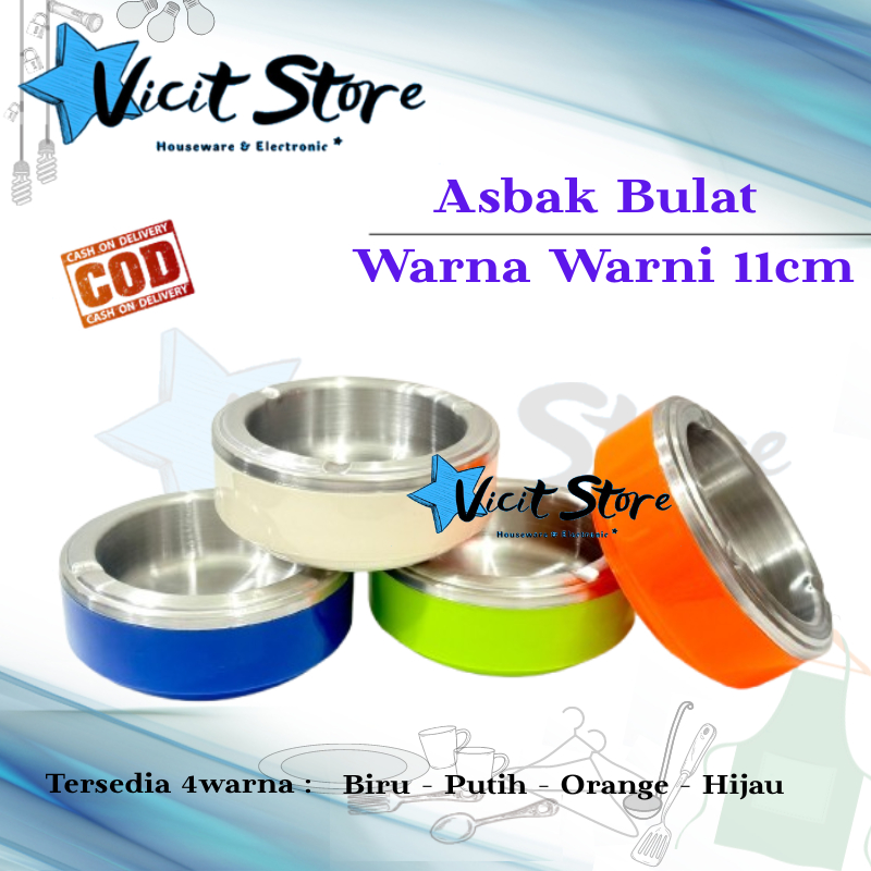 Asbak Bulat Warna Warni 11cm Stainless Kombinasi Plastik / Asbak Besar Bulat Warna