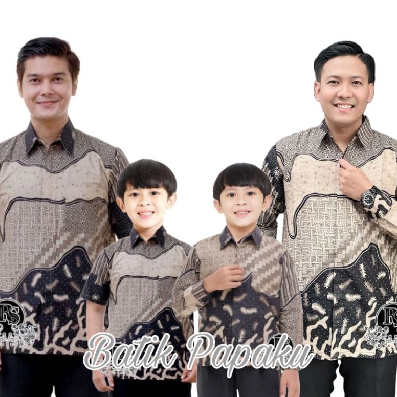 KODE C69S Kemeja Batik Anak LakiLaki LenganPanjang Batik Ayah dan Anak Cowok warna Coklat susu Cream