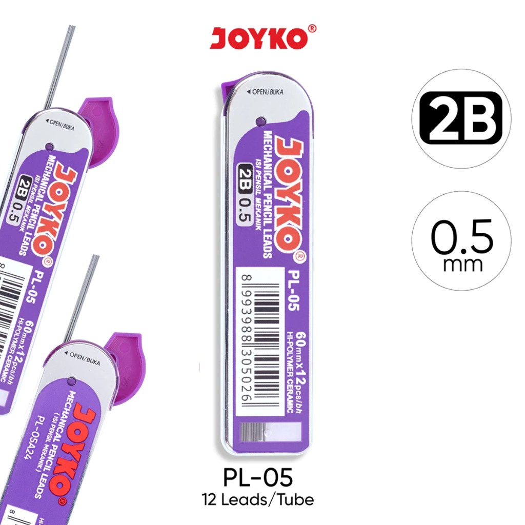 

Pencil Lead Isi Pensil Mekanik Joyko PL-05 2B 0.5 mm / Mechanical Pencil Leads