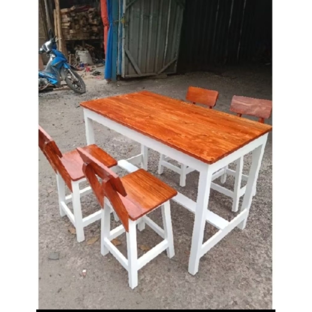 meja makan cafe restoo set +4 kursi sender