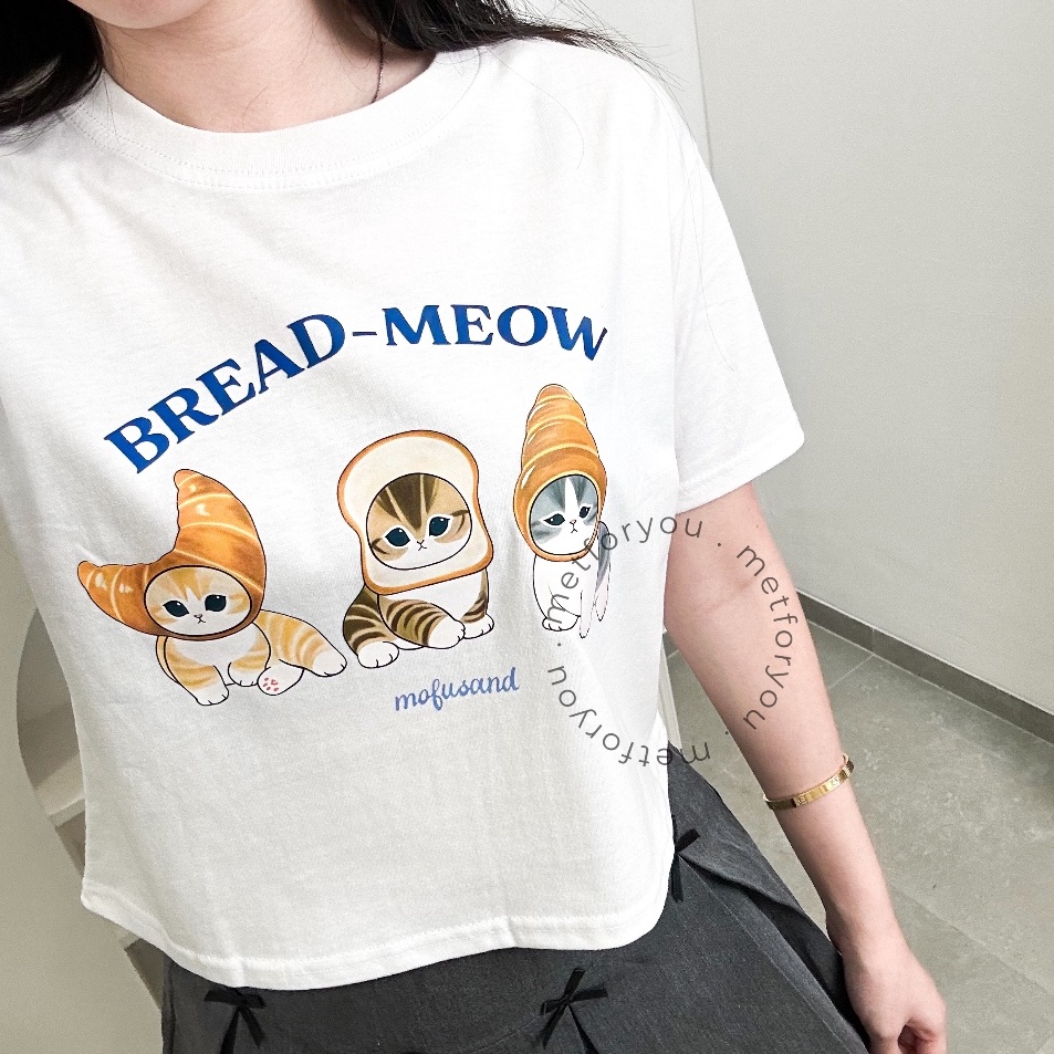 COD  METFORYOU Basic Crop Top Lengan Pendek Korea  Bread Meow Mofusand Cat