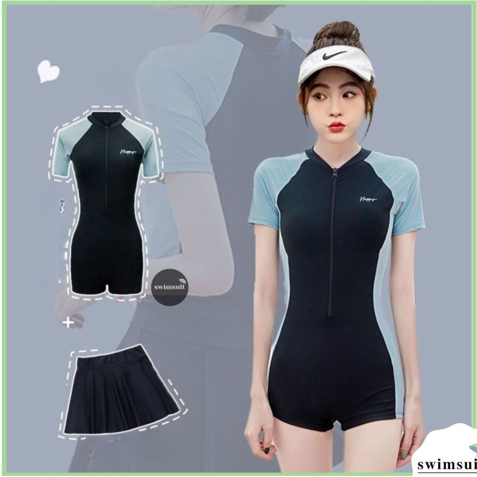KODE R23U Swimsuit Baju Renang Celana Pendek Two Piece Import Wanita dengan Rok Tambahan 915