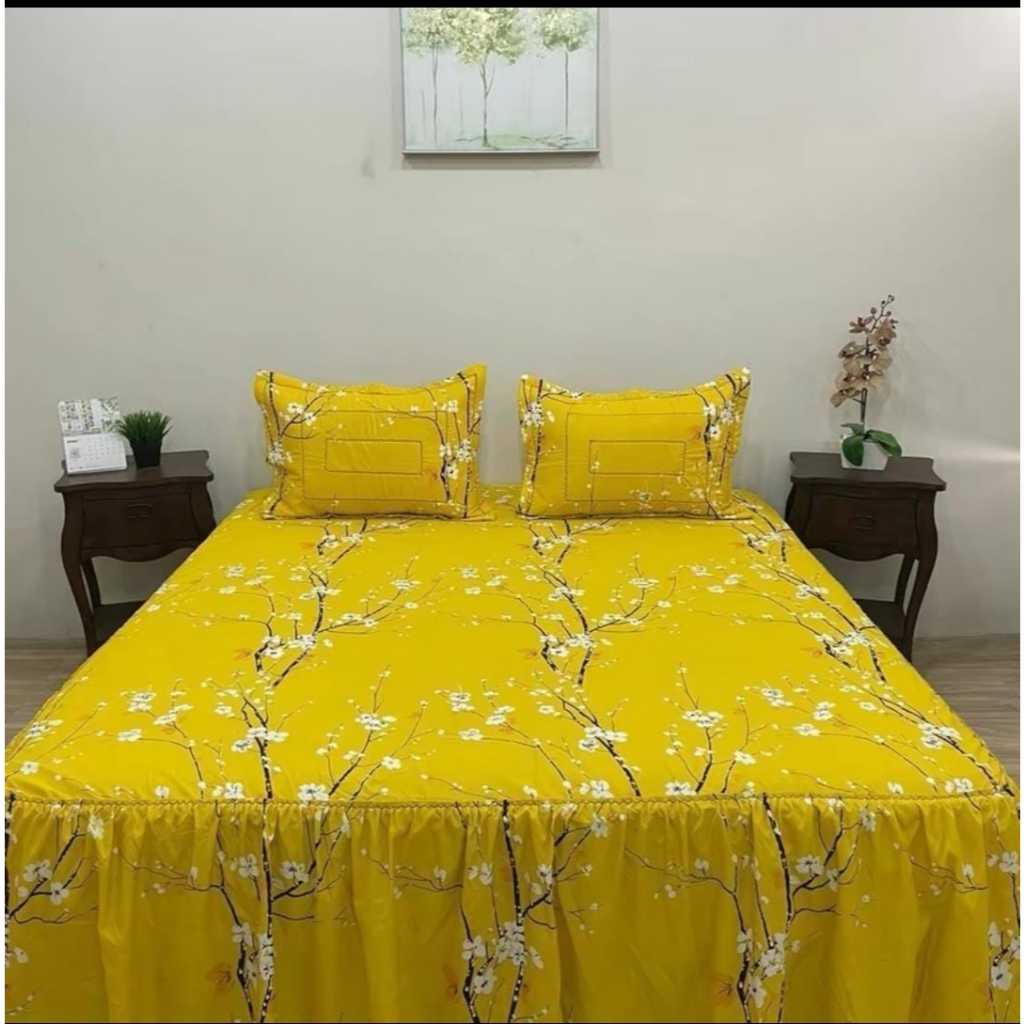 SPREI RUMBAI MOTIF SAKURA YELLOW BUNGA-BUNGA CANTIK