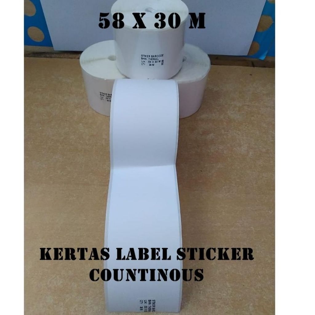 

Label Sticker Thermal 58x30 Continous Coreless Ada Gap Pinggiran Mudah Kupas(baru)