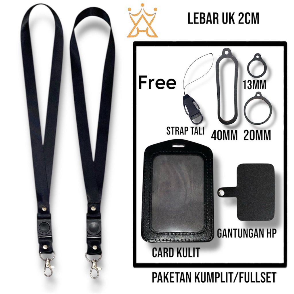 

Lanyard Gantungan Polos Hitam Poliester UK 2cm Multifungsi Paketan Kumplit Serbaguna