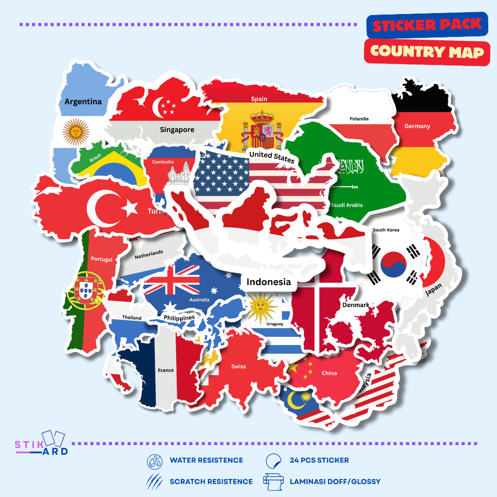 

Stiker Peta Bendera Negara | Sticker Pack Laptop Tumbler Helm Koper - Bahan Vinyl Waterproof