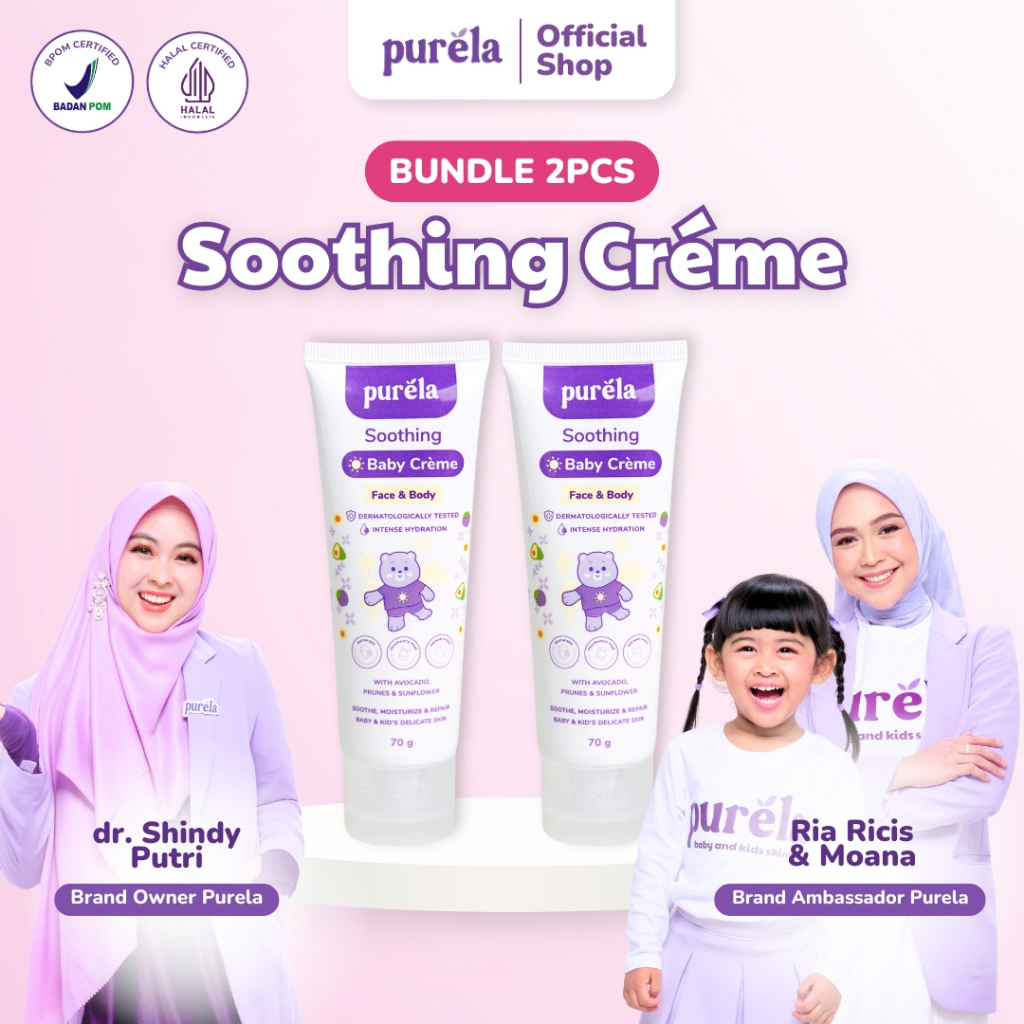 [Official] PURELA Bundle 2 Pcs Soothing Baby Crème 70 - Krim Penghilang Ruam Dan Biang Keringat -Bah