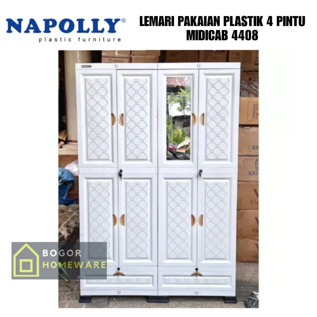(KHUSUS BOGOR) LEMARI PAKAIAN PLASTIK JUMBO 4 PINTU NAPOLLY MIDICAB-4408