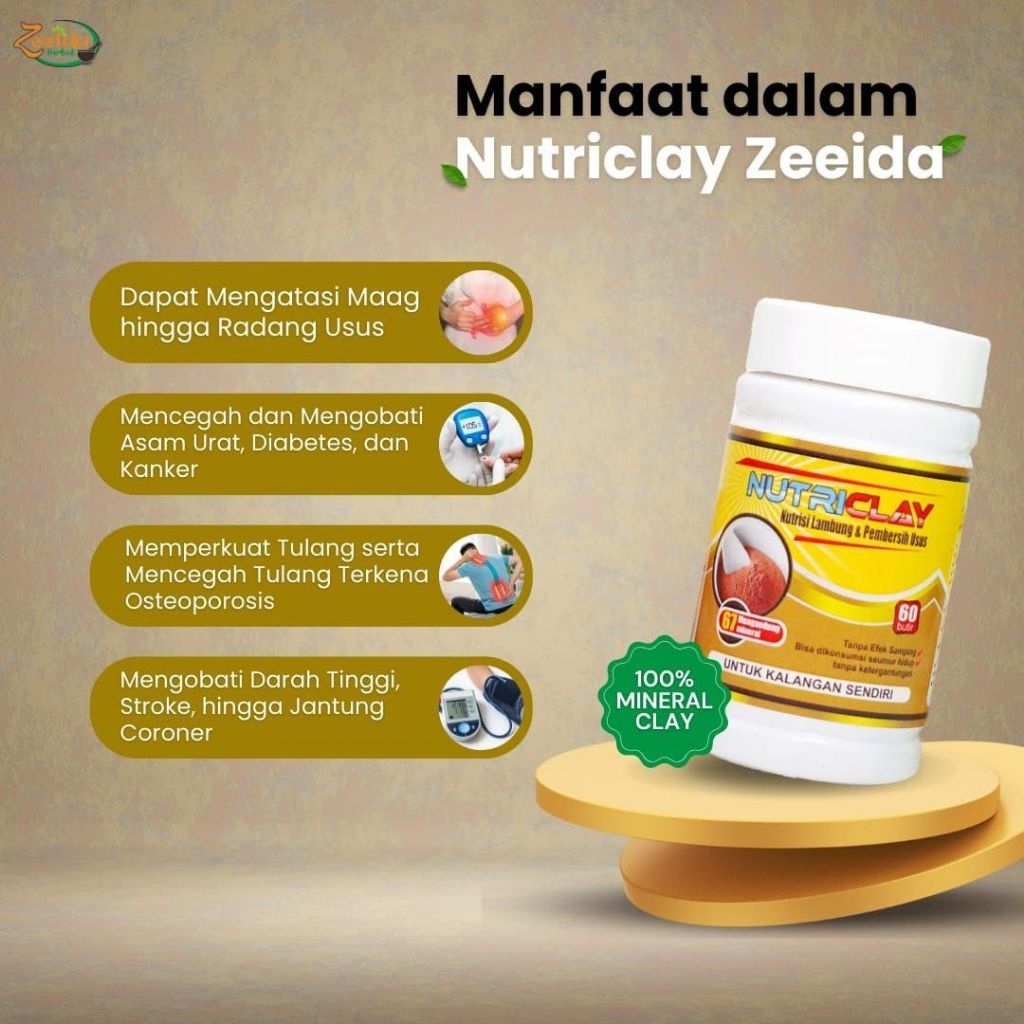 NUTRICLAY zeeida herbal lambung usus magh gerd clay lempung laut mineral