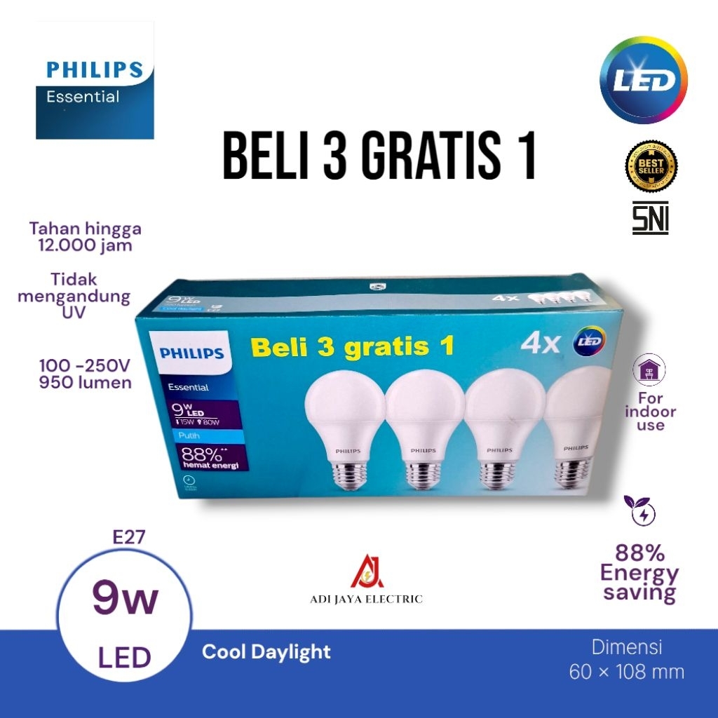 Philips Essential 9W Beli 3 Gratis 1