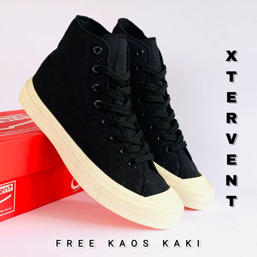 Sepatu Pria dan Wanita Xtervent Tinggi Hitam Polos Grade Ori BNIB