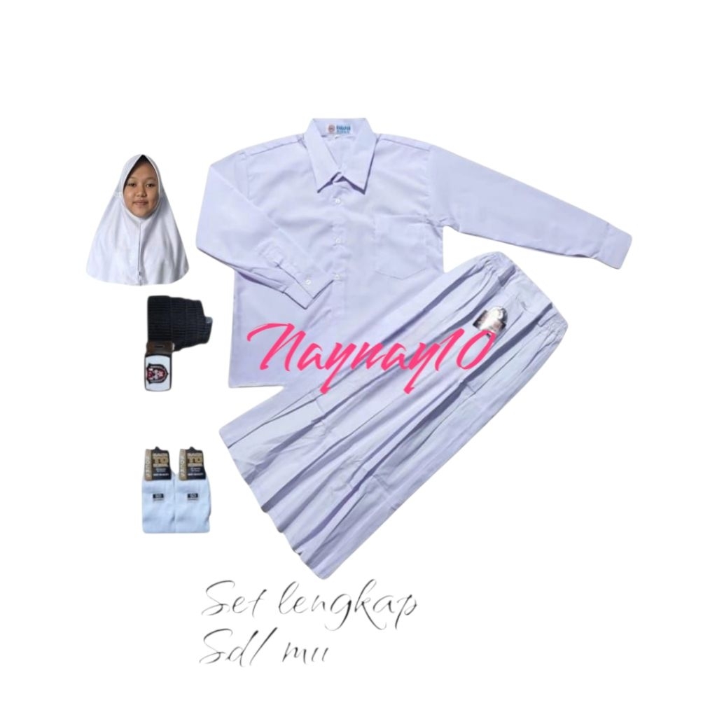 set lengkap baju putih polos panjang rok putih panjang sd anak perempuan