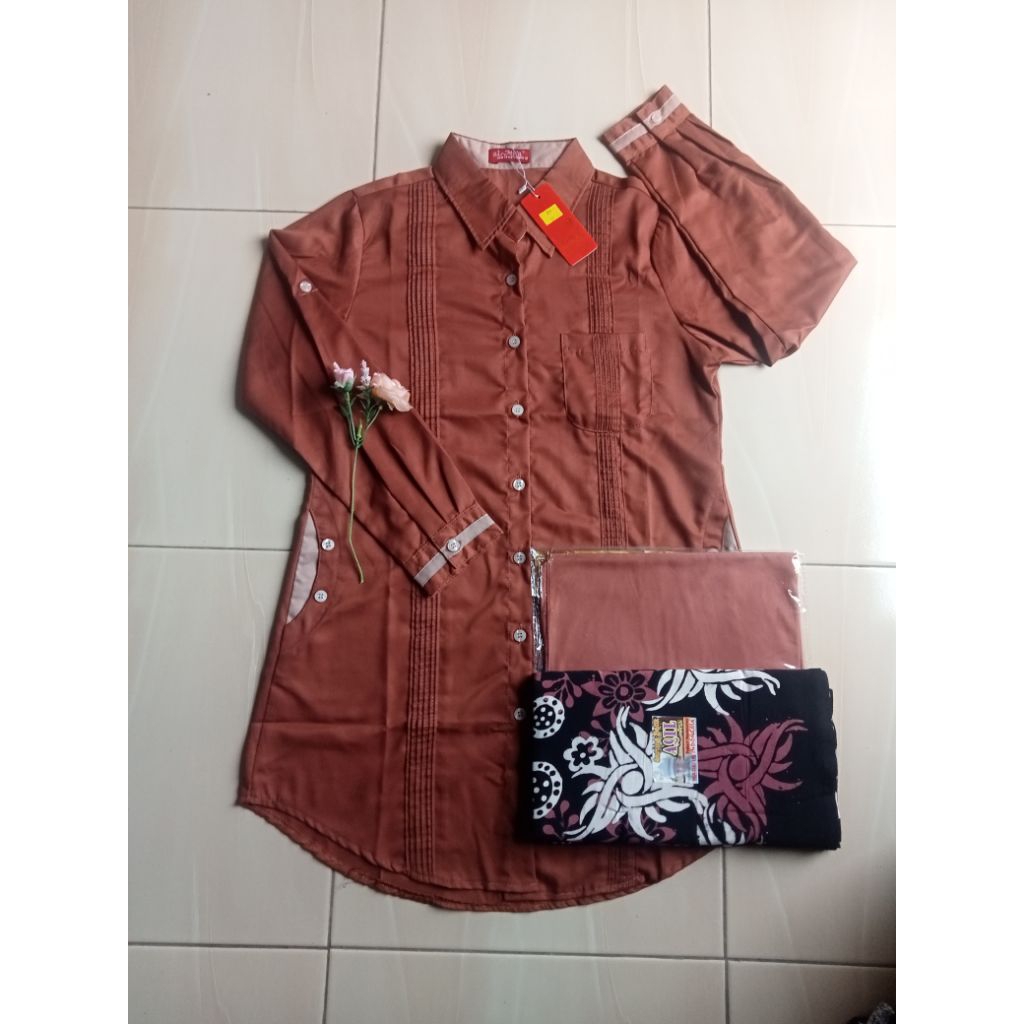 Stelan santri putri tunik Al mya/baju/sarung/kerudung