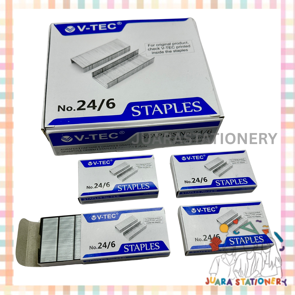 

(1017) JUARASTATIONERY Staples V-tec no 24/6 isi 1000 pcs - Refill Stapler Jepretan Staples Kecil