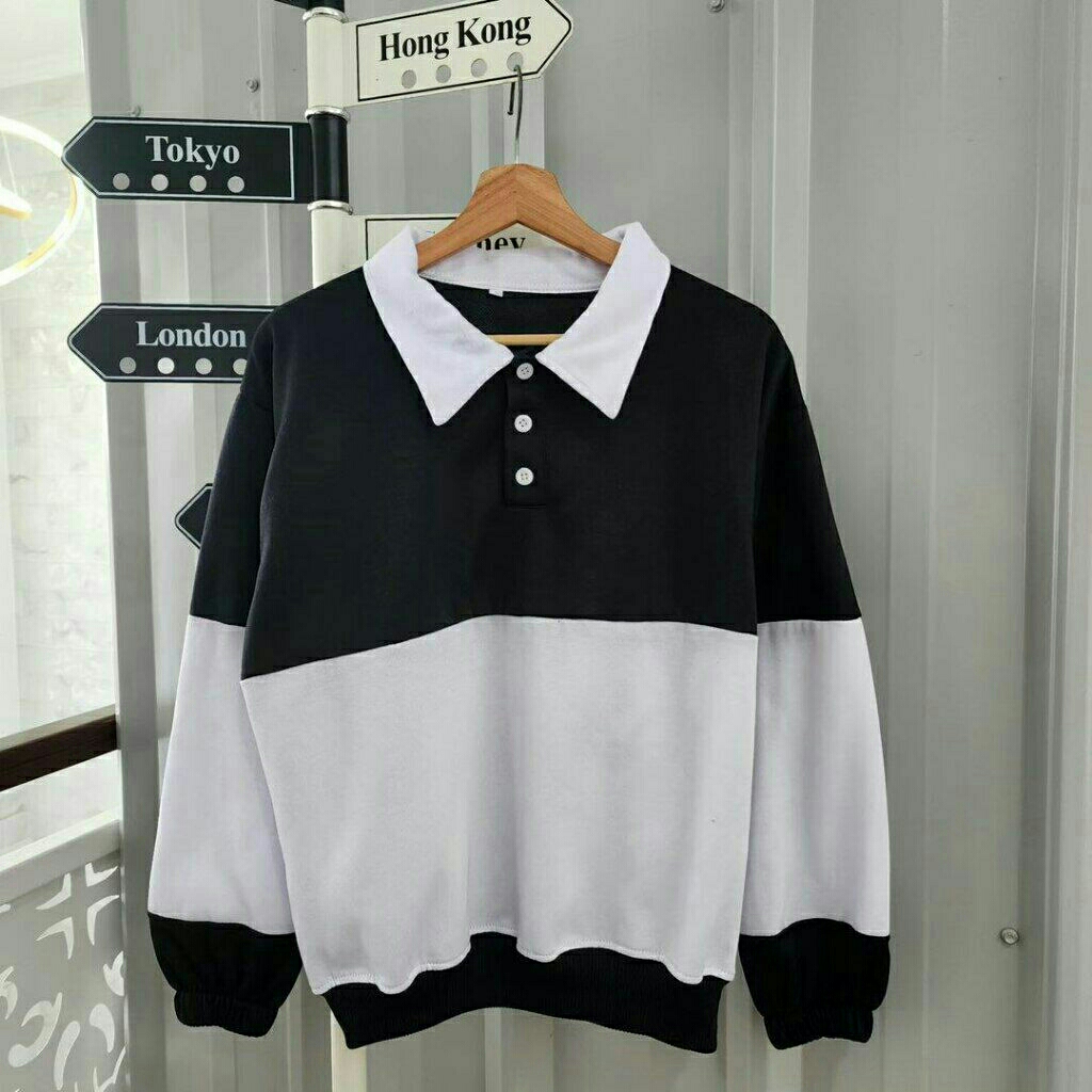 Sweater Wanita Hitam List Putih