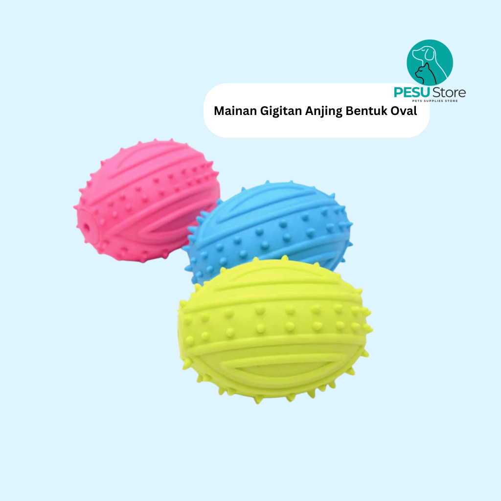 Mainan Gigitan Anjing Bola Oval Hijau – Plastik/Silikon Bergerigi & Berbunyi