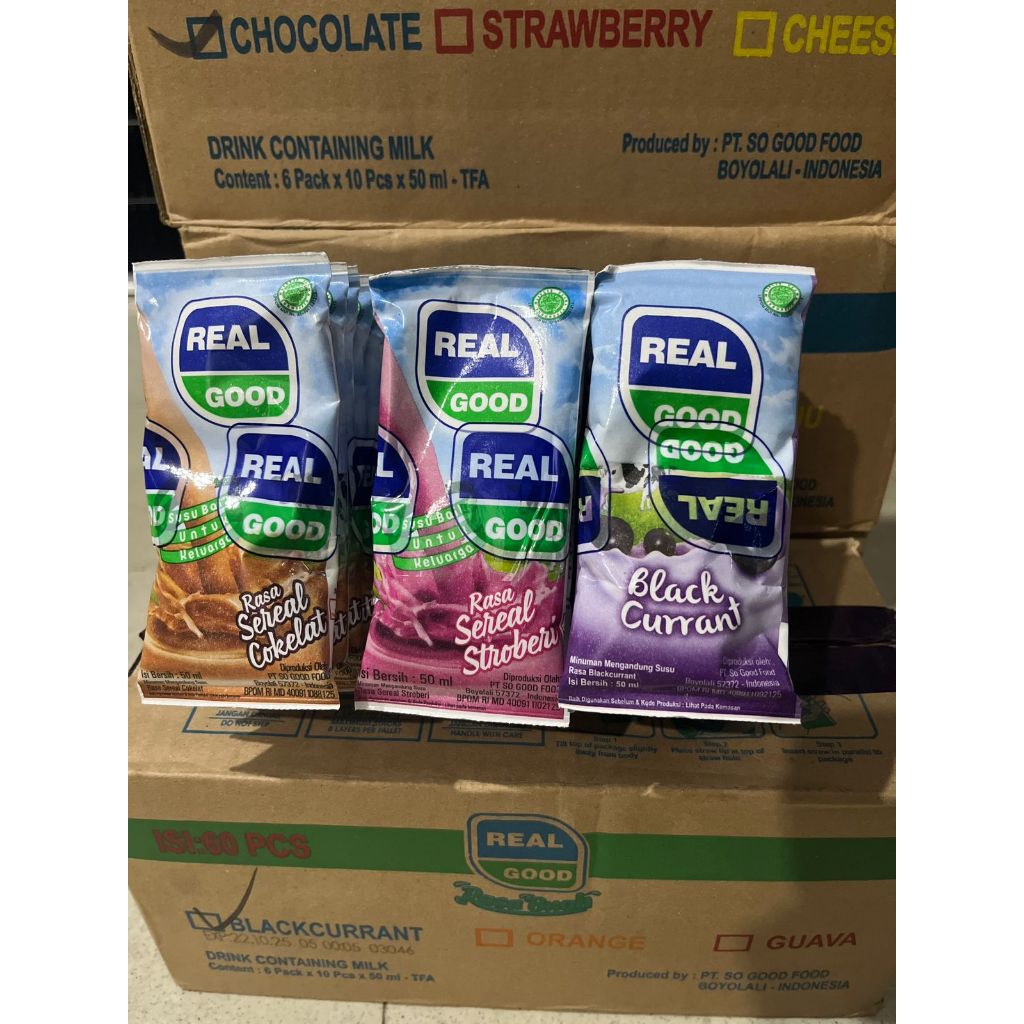 

Real Good Susu Uht / Susu Bantal 50 ml isi 60 pcs per Cartoon Rasa Cokelat , Strawberry , Black Current , jambu ,jeruk, keju. ( Instan / Gosend )