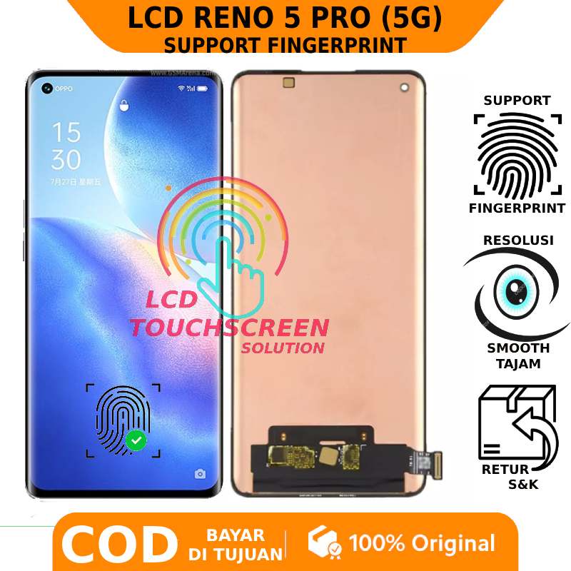 LCD TOUCHSCREEN OPPO RENO 5 PRO (5G) ORIGINAL SUPPORT FINGERPRINT GARANSI FREE LEM