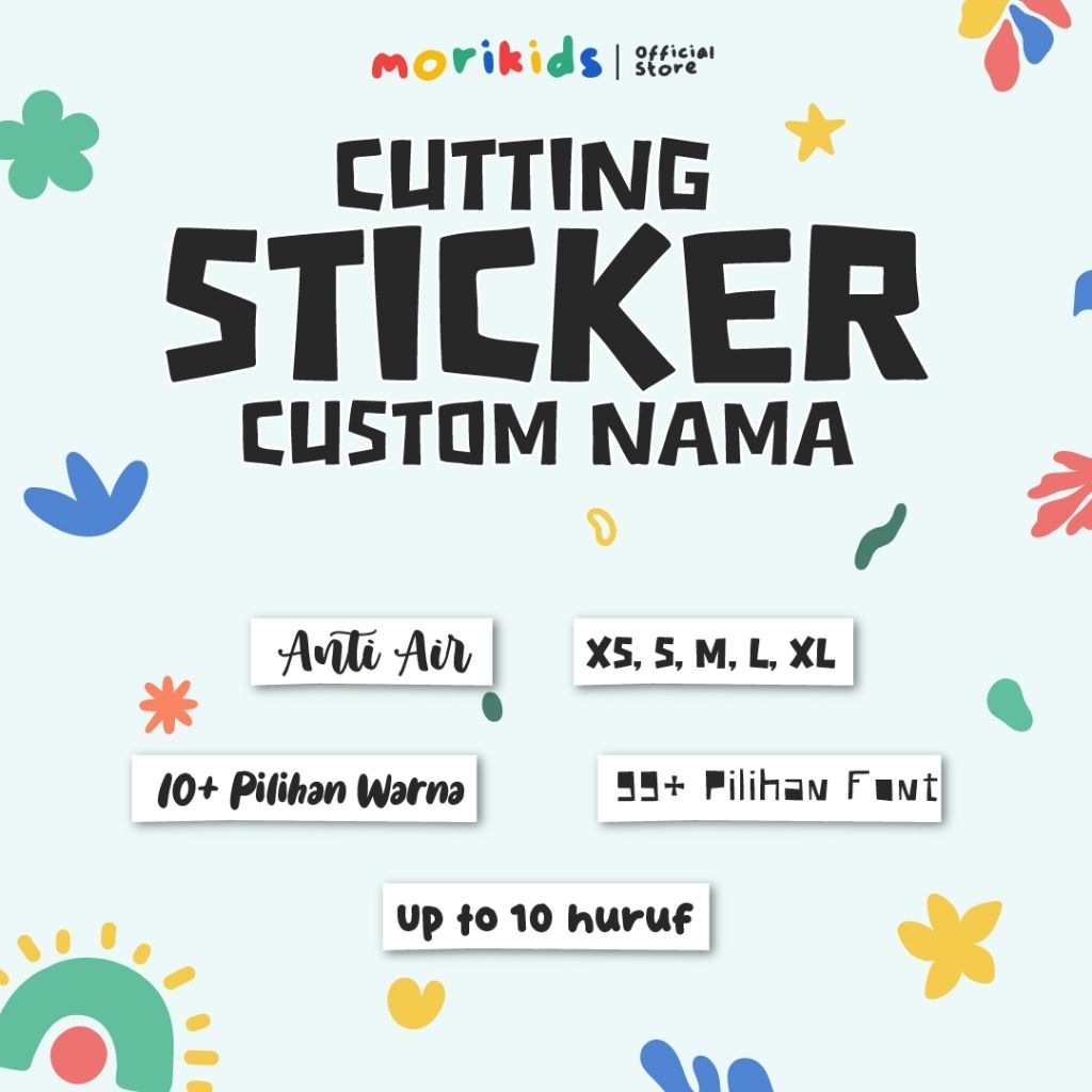 

Cutting Sticker Nama Anak - Stiker Custom - Anti Air / Waterproof - Berbagai pilihan font & warna - 1 pack isi 20 pcs