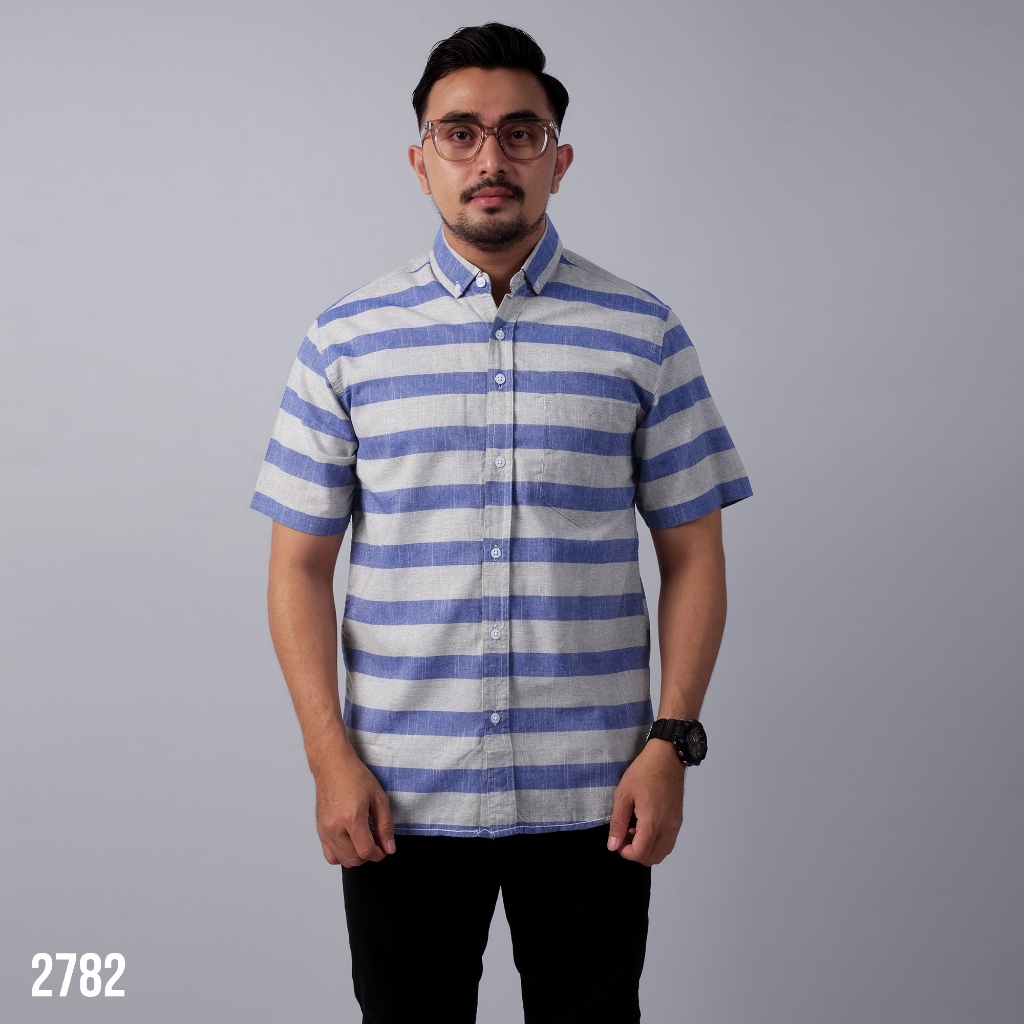 PAKAJI Kemeja Pria Salur Premium Kemeja Stripe Pria Kemeja Garis Pria Slimfit Pendek Putih Garis Sal