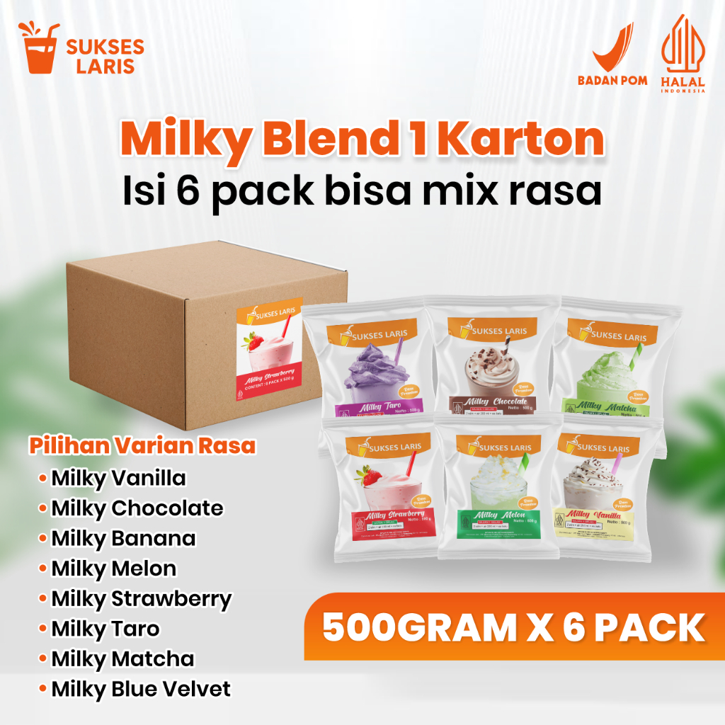 

BUBUK MINUMAN MILKY BLEND 1 KARTON ISI 6 PACK BISA MIX RASA | BUBUK MINUMAN MIX CREAMER DAN GULA