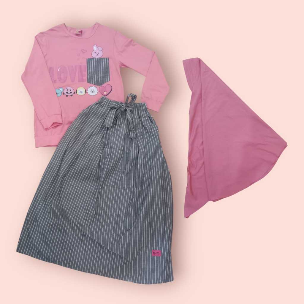 Setelan Hijab Anak Cewe / Setelan Rok-Celana Hijab