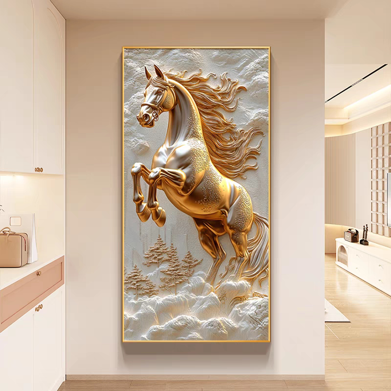 Lukisan Porcelain 5D Hiasan Dinding Detail Diamond -  Kuda Kuda - Mewah & Elegan