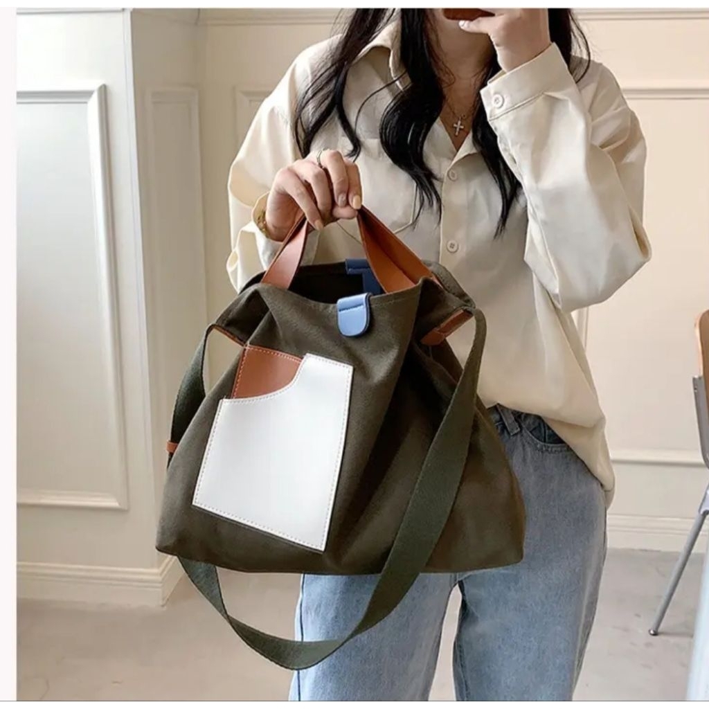 Korean Canvas Lady Bag /Canvas Tote Bag/ Tas Slempang wanita Korea