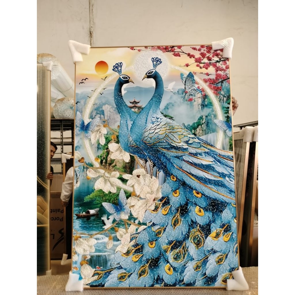 SUMBERPAINTING lukisan Porcelain 5D -Burung merak -dekorasi rumah