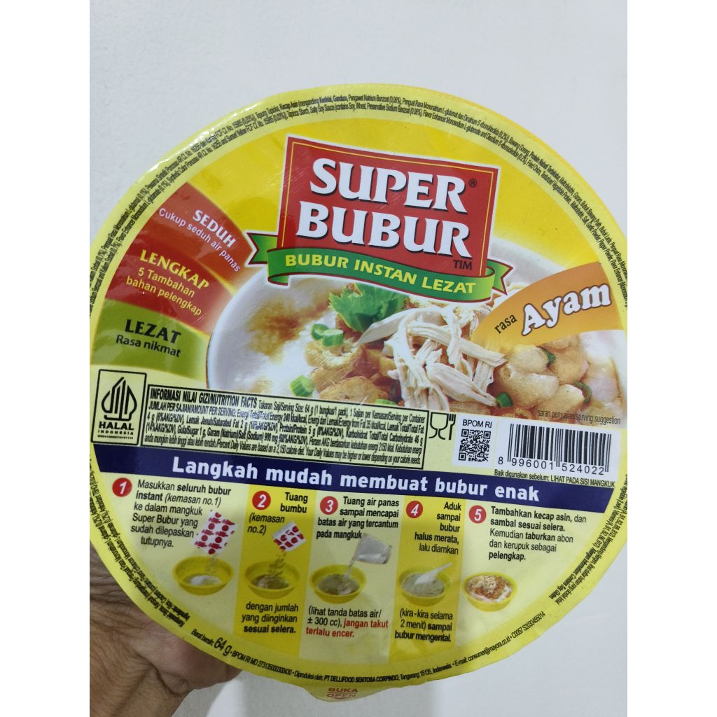 

Super Bubur Rasa Ayam Kemasan 64 Gram