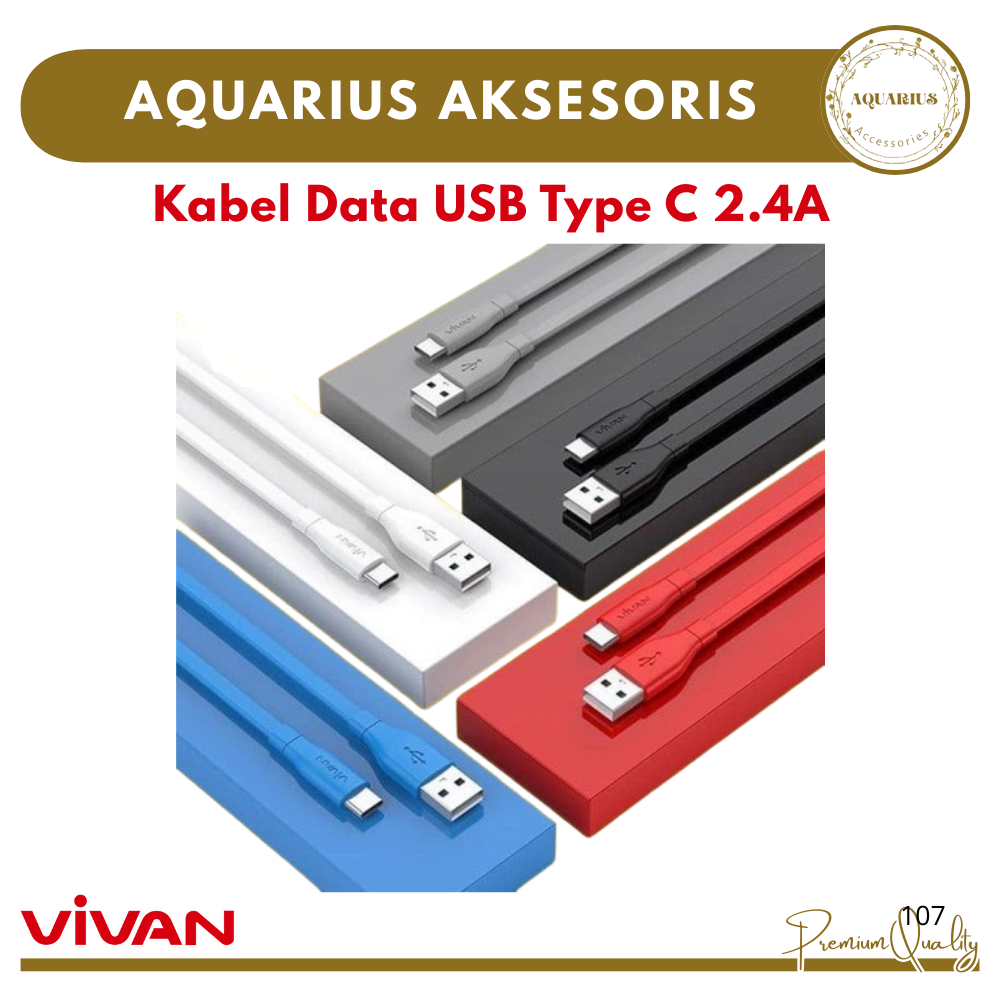 [VIVAN] Kabel Data USB Type C Fast Charging 2.4A CBC100S Satuan | Type-c plugging times 10000+times